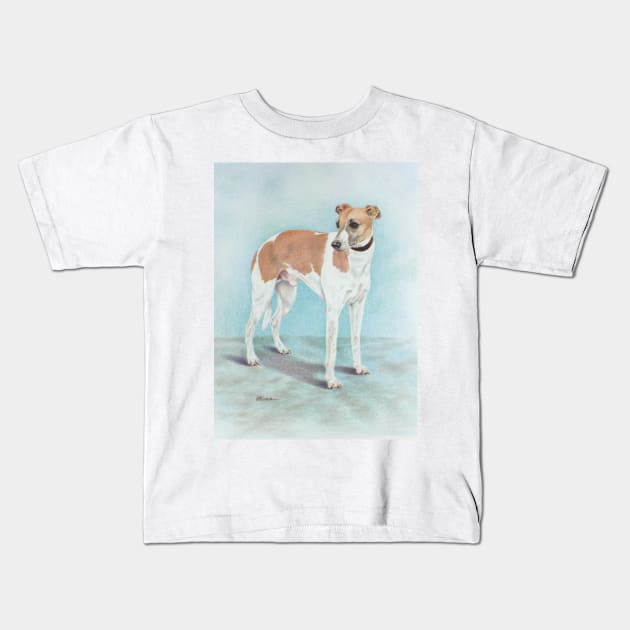 Elegant whippet. Kids T-Shirt by fionahooperart